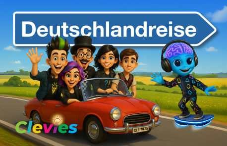 Clevies im Auto auf Deutschlandreise