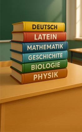 Schulbücherstapel vor Tafel